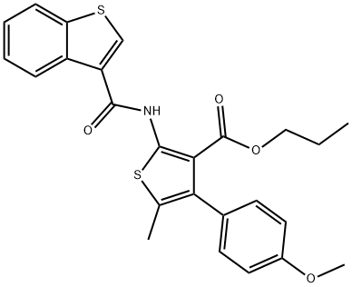 propyl 2-[(1-benzothien-3-ylcarbonyl)amino]-4-(4-methoxyphenyl)-5-methyl-3-thiophenecarboxylate 结构式