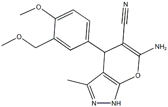 6-amino-4-[4-methoxy-3-(methoxymethyl)phenyl]-3-methyl-1,4-dihydropyrano[2,3-c]pyrazole-5-carbonitrile 结构式