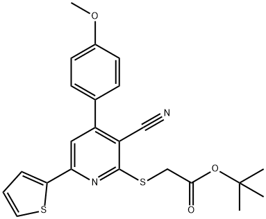 1,1-dimethylethyl ({3-cyano-4-[4-(methyloxy)phenyl]-6-thien-2-ylpyridin-2-yl}sulfanyl)acetate 结构式