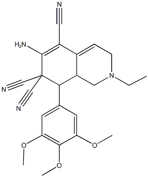 6-amino-2-ethyl-8-(3,4,5-trimethoxyphenyl)-2,3,8,8a-tetrahydroisoquinoline-5,7,7(1H)-tricarbonitrile 结构式