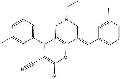 2-amino-6-ethyl-8-(3-methylbenzylidene)-4-(3-methylphenyl)-5,6,7,8-tetrahydro-4H-pyrano[3,2-c]pyridine-3-carbonitrile 结构式