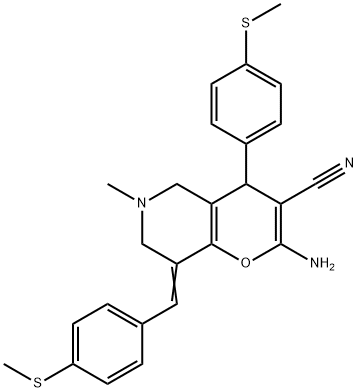 2-amino-6-methyl-8-[4-(methylsulfanyl)benzylidene]-4-[4-(methylsulfanyl)phenyl]-5,6,7,8-tetrahydro-4H-pyrano[3,2-c]pyridine-3-carbonitrile 结构式