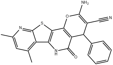 2-amino-7,9-dimethyl-5-oxo-4-phenyl-5,6-dihydro-4H-pyrano[2,3-d]pyrido[3',2':4,5]thieno[3,2-b]pyridine-3-carbonitrile 结构式