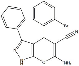 6-amino-4-(2-bromophenyl)-3-phenyl-1,4-dihydropyrano[2,3-c]pyrazole-5-carbonitrile 结构式