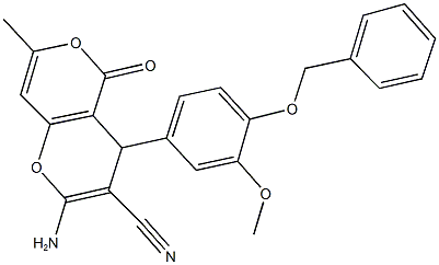 2-amino-4-[4-(benzyloxy)-3-methoxyphenyl]-7-methyl-5-oxo-4H,5H-pyrano[4,3-b]pyran-3-carbonitrile 结构式