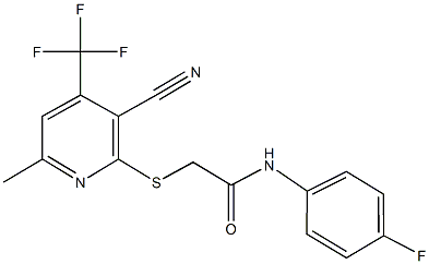 2-{[3-cyano-6-methyl-4-(trifluoromethyl)-2-pyridinyl]sulfanyl}-N-(4-fluorophenyl)acetamide 结构式