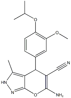 6-amino-4-(4-isopropoxy-3-methoxyphenyl)-3-methyl-2,4-dihydropyrano[2,3-c]pyrazole-5-carbonitrile 结构式