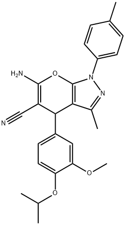 6-amino-4-(4-isopropoxy-3-methoxyphenyl)-3-methyl-1-(4-methylphenyl)-1,4-dihydropyrano[2,3-c]pyrazole-5-carbonitrile 结构式