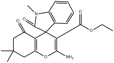 ethyl 2-amino-1',7,7-trimethyl-2',5-dioxo-1',3',5,6,7,8-hexahydro-spiro[4H-chromene-4,3'-(2'H)-indole]-3-carboxylate 结构式