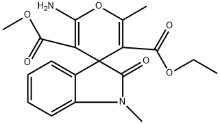 5-ethyl 3-methyl 2-amino-1',3'-dihydro-1',6-dimethyl-2'-oxospiro(4H-pyran-4,3'-(2'H)-indole]-3,5-dicarboxylate 结构式