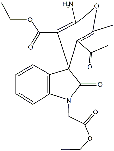 ethyl 1'-(2-ethoxy-2-oxoethyl)-5-acetyl-2-amino-2'-oxo-2',3'-dihydro-6-methyl-spiro[4H-pyran-4,3'-(2'H)-indole]-3-carboxylate 结构式