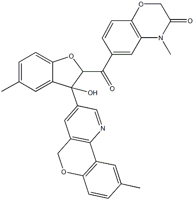 6-{[3-hydroxy-5-methyl-3-(9-methyl-5H-chromeno[4,3-b]pyridin-3-yl)-2,3-dihydro-1-benzofuran-2-yl]carbonyl}-4-methyl-2H-1,4-benzoxazin-3(4H)-one 结构式