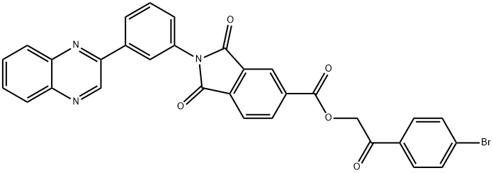 2-(4-bromophenyl)-2-oxoethyl 1,3-dioxo-2-[3-(2-quinoxalinyl)phenyl]-5-isoindolinecarboxylate 结构式