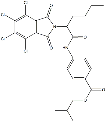 isobutyl 4-{[2-(4,5,6,7-tetrachloro-1,3-dioxo-1,3-dihydro-2H-isoindol-2-yl)hexanoyl]amino}benzoate 结构式