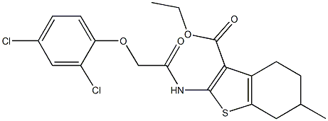 ethyl 2-{[(2,4-dichlorophenoxy)acetyl]amino}-6-methyl-4,5,6,7-tetrahydro-1-benzothiophene-3-carboxylate 结构式