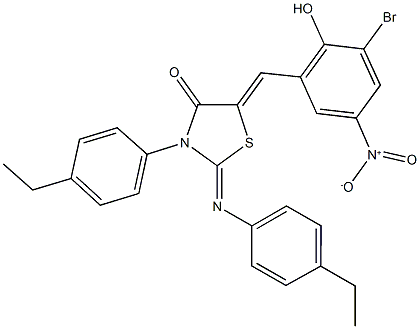 5-{3-bromo-2-hydroxy-5-nitrobenzylidene}-3-(4-ethylphenyl)-2-[(4-ethylphenyl)imino]-1,3-thiazolidin-4-one 结构式