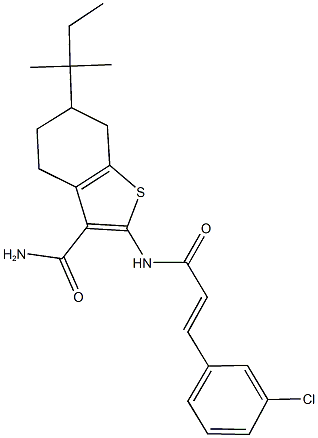 2-{[3-(3-chlorophenyl)acryloyl]amino}-6-tert-pentyl-4,5,6,7-tetrahydro-1-benzothiophene-3-carboxamide 结构式