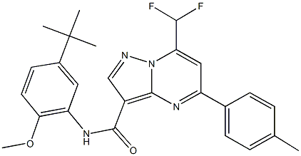 N-(5-tert-butyl-2-methoxyphenyl)-7-(difluoromethyl)-5-(4-methylphenyl)pyrazolo[1,5-a]pyrimidine-3-carboxamide 结构式