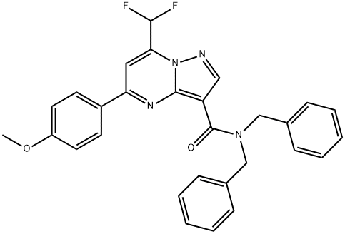 N,N-dibenzyl-7-(difluoromethyl)-5-(4-methoxyphenyl)pyrazolo[1,5-a]pyrimidine-3-carboxamide 结构式