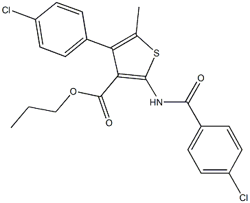 propyl 2-[(4-chlorobenzoyl)amino]-4-(4-chlorophenyl)-5-methyl-3-thiophenecarboxylate 结构式