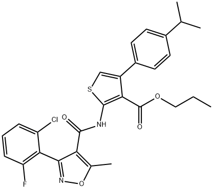 propyl 2-({[3-(2-chloro-6-fluorophenyl)-5-methyl-4-isoxazolyl]carbonyl}amino)-4-(4-isopropylphenyl)-3-thiophenecarboxylate 结构式