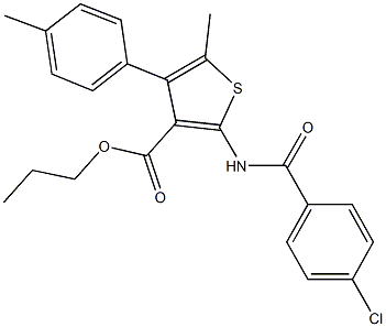 propyl 2-[(4-chlorobenzoyl)amino]-5-methyl-4-(4-methylphenyl)-3-thiophenecarboxylate 结构式