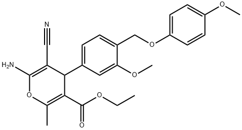 ethyl 6-amino-5-cyano-4-{3-methoxy-4-[(4-methoxyphenoxy)methyl]phenyl}-2-methyl-4H-pyran-3-carboxylate 结构式