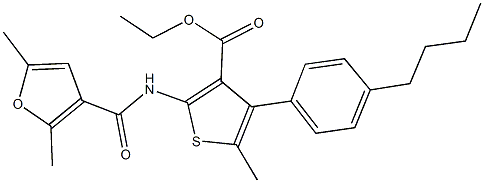 ethyl 4-(4-butylphenyl)-2-[(2,5-dimethyl-3-furoyl)amino]-5-methyl-3-thiophenecarboxylate 结构式