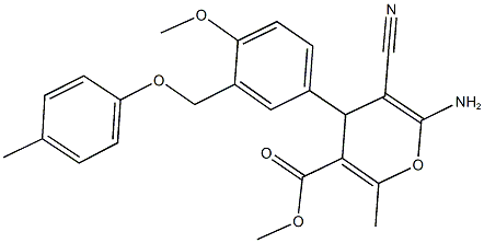 methyl 6-amino-5-cyano-4-{4-methoxy-3-[(4-methylphenoxy)methyl]phenyl}-2-methyl-4H-pyran-3-carboxylate 结构式