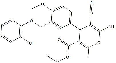 ethyl 6-amino-4-{3-[(2-chlorophenoxy)methyl]-4-methoxyphenyl}-5-cyano-2-methyl-4H-pyran-3-carboxylate 结构式