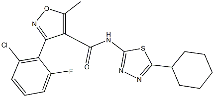 3-(2-chloro-6-fluorophenyl)-N-(5-cyclohexyl-1,3,4-thiadiazol-2-yl)-5-methyl-4-isoxazolecarboxamide 结构式