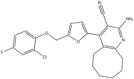 2-amino-4-{5-[(2-chloro-4-fluorophenoxy)methyl]-2-furyl}-5,6,7,8,9,10-hexahydrocycloocta[b]pyridine-3-carbonitrile 结构式