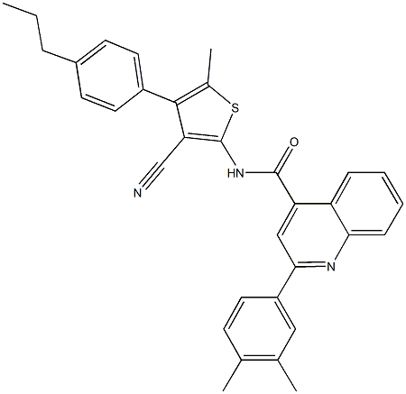 N-[3-cyano-5-methyl-4-(4-propylphenyl)-2-thienyl]-2-(3,4-dimethylphenyl)-4-quinolinecarboxamide 结构式