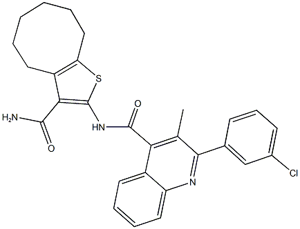 N-[3-(aminocarbonyl)-4,5,6,7,8,9-hexahydrocycloocta[b]thien-2-yl]-2-(3-chlorophenyl)-3-methyl-4-quinolinecarboxamide 结构式