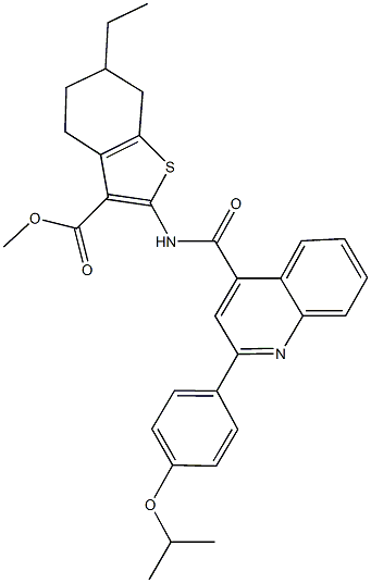 methyl 6-ethyl-2-({[2-(4-isopropoxyphenyl)-4-quinolinyl]carbonyl}amino)-4,5,6,7-tetrahydro-1-benzothiophene-3-carboxylate 结构式