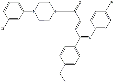 6-bromo-4-{[4-(3-chlorophenyl)-1-piperazinyl]carbonyl}-2-(4-ethylphenyl)quinoline 结构式