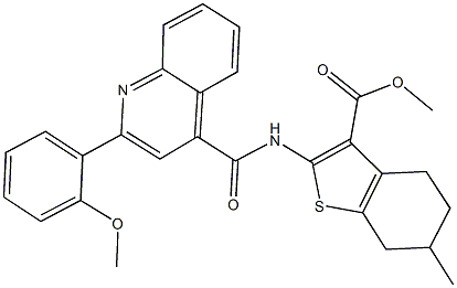 methyl 2-({[2-(2-methoxyphenyl)-4-quinolinyl]carbonyl}amino)-6-methyl-4,5,6,7-tetrahydro-1-benzothiophene-3-carboxylate 结构式