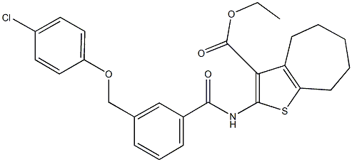 ethyl 2-({3-[(4-chlorophenoxy)methyl]benzoyl}amino)-5,6,7,8-tetrahydro-4H-cyclohepta[b]thiophene-3-carboxylate 结构式