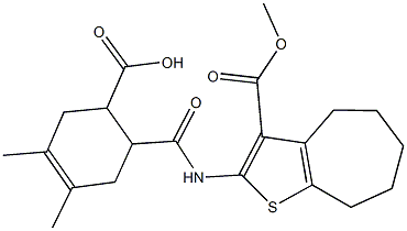 6-({[3-(methoxycarbonyl)-5,6,7,8-tetrahydro-4H-cyclohepta[b]thien-2-yl]amino}carbonyl)-3,4-dimethyl-3-cyclohexene-1-carboxylic acid 结构式