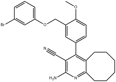 2-amino-4-{3-[(3-bromophenoxy)methyl]-4-methoxyphenyl}-5,6,7,8,9,10-hexahydrocycloocta[b]pyridine-3-carbonitrile 结构式