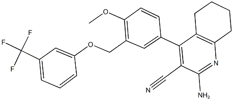 2-amino-4-(4-methoxy-3-{[3-(trifluoromethyl)phenoxy]methyl}phenyl)-5,6,7,8-tetrahydro-3-quinolinecarbonitrile 结构式