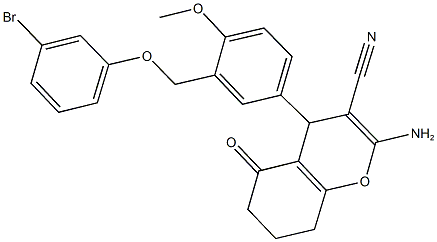 2-amino-4-{3-[(3-bromophenoxy)methyl]-4-methoxyphenyl}-5-oxo-5,6,7,8-tetrahydro-4H-chromene-3-carbonitrile 结构式
