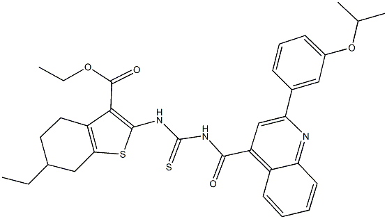 ethyl 6-ethyl-2-{[({[2-(3-isopropoxyphenyl)-4-quinolinyl]carbonyl}amino)carbothioyl]amino}-4,5,6,7-tetrahydro-1-benzothiophene-3-carboxylate 结构式