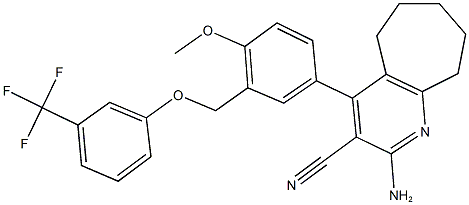 2-amino-4-(4-methoxy-3-{[3-(trifluoromethyl)phenoxy]methyl}phenyl)-6,7,8,9-tetrahydro-5H-cyclohepta[b]pyridine-3-carbonitrile 结构式