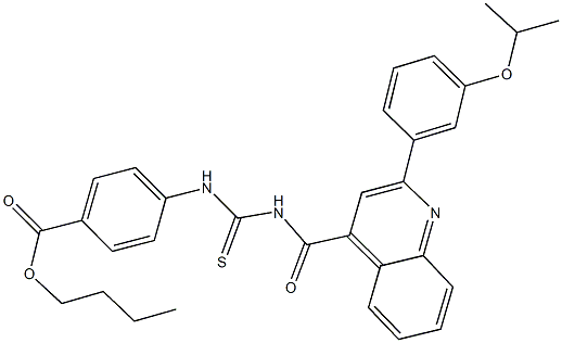 butyl 4-{[({[2-(3-isopropoxyphenyl)-4-quinolinyl]carbonyl}amino)carbothioyl]amino}benzoate 结构式