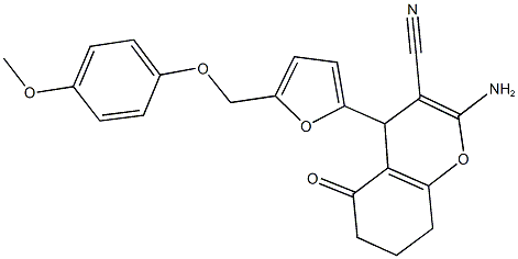 2-amino-4-{5-[(4-methoxyphenoxy)methyl]-2-furyl}-5-oxo-5,6,7,8-tetrahydro-4H-chromene-3-carbonitrile 结构式