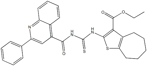 ethyl 2-[({[(2-phenyl-4-quinolinyl)carbonyl]amino}carbothioyl)amino]-5,6,7,8-tetrahydro-4H-cyclohepta[b]thiophene-3-carboxylate 结构式