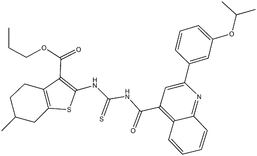 propyl 2-{[({[2-(3-isopropoxyphenyl)-4-quinolinyl]carbonyl}amino)carbothioyl]amino}-6-methyl-4,5,6,7-tetrahydro-1-benzothiophene-3-carboxylate 结构式