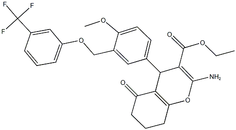 ethyl 2-amino-4-(4-methoxy-3-{[3-(trifluoromethyl)phenoxy]methyl}phenyl)-5-oxo-5,6,7,8-tetrahydro-4H-chromene-3-carboxylate 结构式