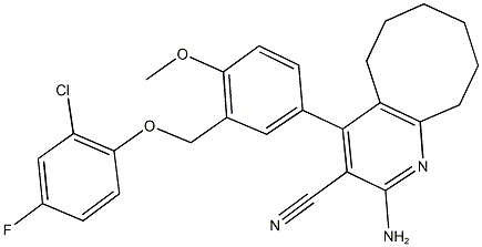 2-amino-4-{3-[(2-chloro-4-fluorophenoxy)methyl]-4-methoxyphenyl}-5,6,7,8,9,10-hexahydrocycloocta[b]pyridine-3-carbonitrile 结构式